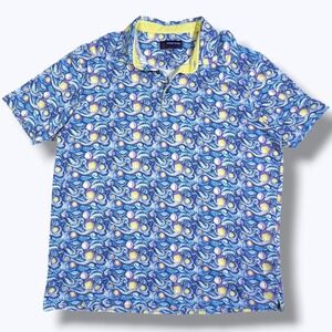 Luchiano Visconti Polo Van Gogh Starry Night Inspired Art Print Swirl Shirt XXL